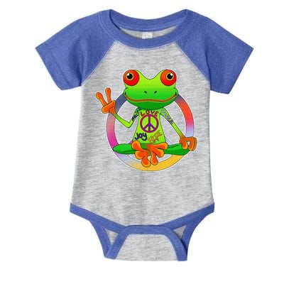 Hippie Frog Peace Sign Yoga Frogs Hippies 70s Infant Baby Jersey Bodysuit