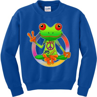 Hippie Frog Peace Sign Yoga Frogs Hippies 70s Kids Sweatshirt
