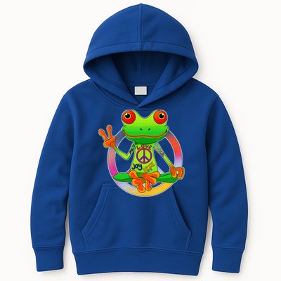 Hippie Frog Peace Sign Yoga Frogs Hippies 70s Kids Hoodie