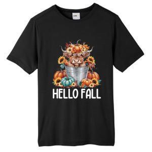 Hello Fall Pumpkin Highland Cow Harvest Season Autumn Cute Gift Tall Fusion ChromaSoft Performance T-Shirt