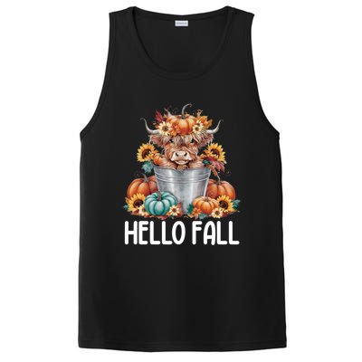 Hello Fall Pumpkin Highland Cow Harvest Season Autumn Cute Gift PosiCharge Competitor Tank