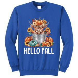 Hello Fall Pumpkin Highland Cow Harvest Season Autumn Cute Gift Sweatshirt