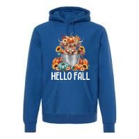 Hello Fall Pumpkin Highland Cow Harvest Season Autumn Cute Gift Premium Hoodie