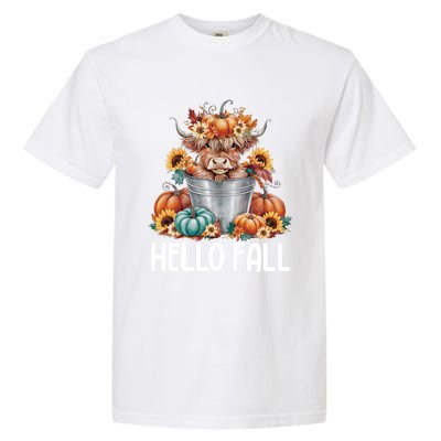 Hello Fall Pumpkin Highland Cow Harvest Season Autumn Cute Gift Garment-Dyed Heavyweight T-Shirt