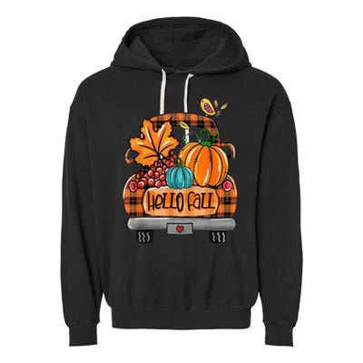 Hello Fall Pumpkin Truck Cute Garment-Dyed Fleece Hoodie