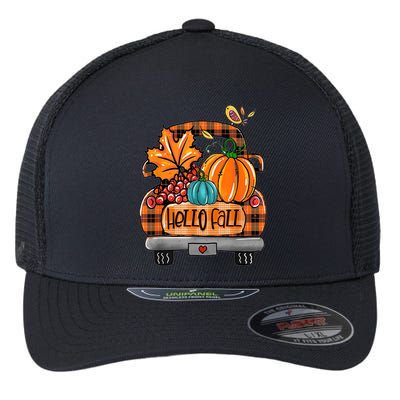 Hello Fall Pumpkin Truck Cute Flexfit Unipanel Trucker Cap