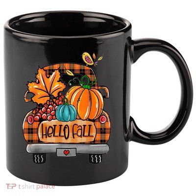 Hello Fall Pumpkin Truck Cute 11oz C Handle Ceramic Mug