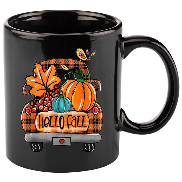 Hello Fall Pumpkin Truck Cute 11oz C Handle Ceramic Mug