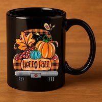 Hello Fall Pumpkin Truck Cute 11oz C Handle Ceramic Mug