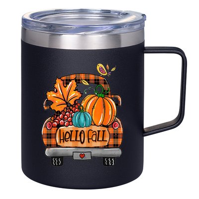 Hello Fall Pumpkin Truck Cute 12oz Stainless Steel Coffee Mug