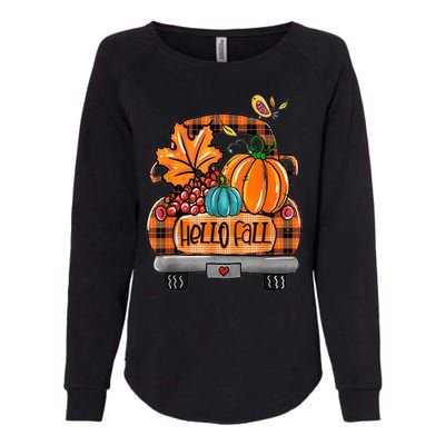 Hello Fall Pumpkin Truck Cute Womens California Wash Sweatshirt