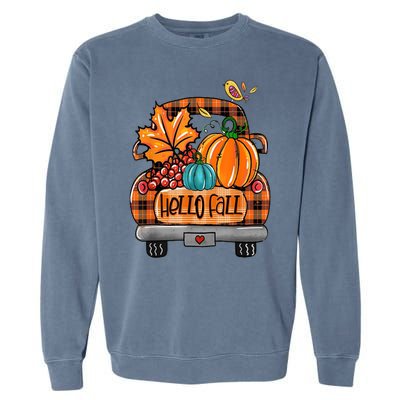 Hello Fall Pumpkin Truck Cute Garment-Dyed Sweatshirt