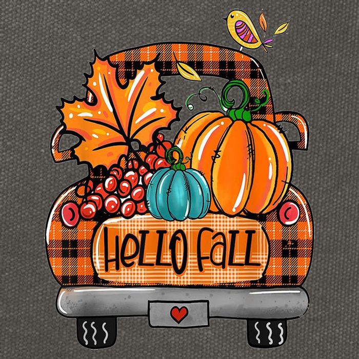 Hello Fall Pumpkin Truck Cute Cotton Canvas Backpack