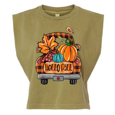 Hello Fall Pumpkin Truck Cute Garment-Dyed Women's Muscle Tee