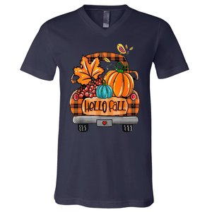 Hello Fall Pumpkin Truck Cute V-Neck T-Shirt