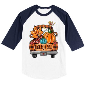 Hello Fall Pumpkin Truck Cute Baseball Sleeve Shirt