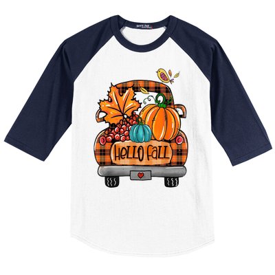 Hello Fall Pumpkin Truck Cute Baseball Sleeve Shirt