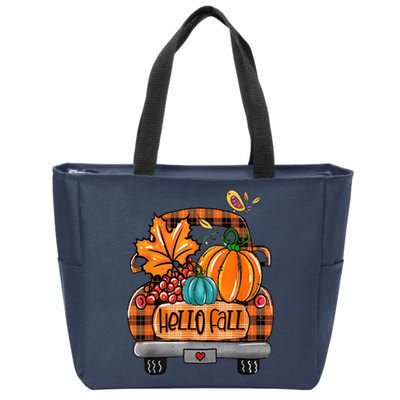 Hello Fall Pumpkin Truck Cute Zip Tote Bag