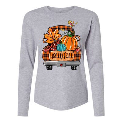 Hello Fall Pumpkin Truck Cute Womens Cotton Relaxed Long Sleeve T-Shirt