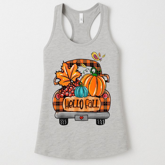 Hello Fall Pumpkin Truck Cute Womens Tank Top