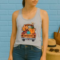 Hello Fall Pumpkin Truck Cute Womens Tank Top