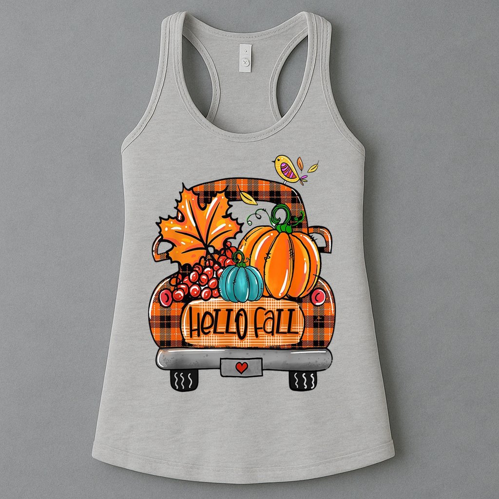 Hello Fall Pumpkin Truck Cute Womens Tank Top
