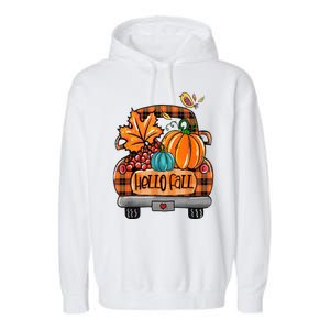 Hello Fall Pumpkin Truck Cute Garment-Dyed Fleece Hoodie