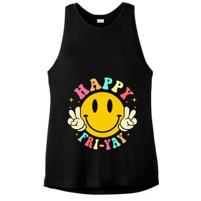 Happy Friyay Retro Smile Face Friday Lovers Ladies PosiCharge Tri-Blend Wicking Tank