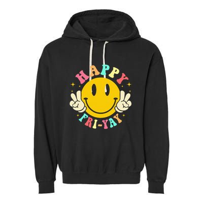 Happy Friyay Retro Smile Face Friday Lovers Garment-Dyed Fleece Hoodie