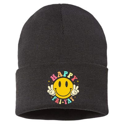 Happy Friyay Retro Smile Face Friday Lovers Sustainable Knit Beanie
