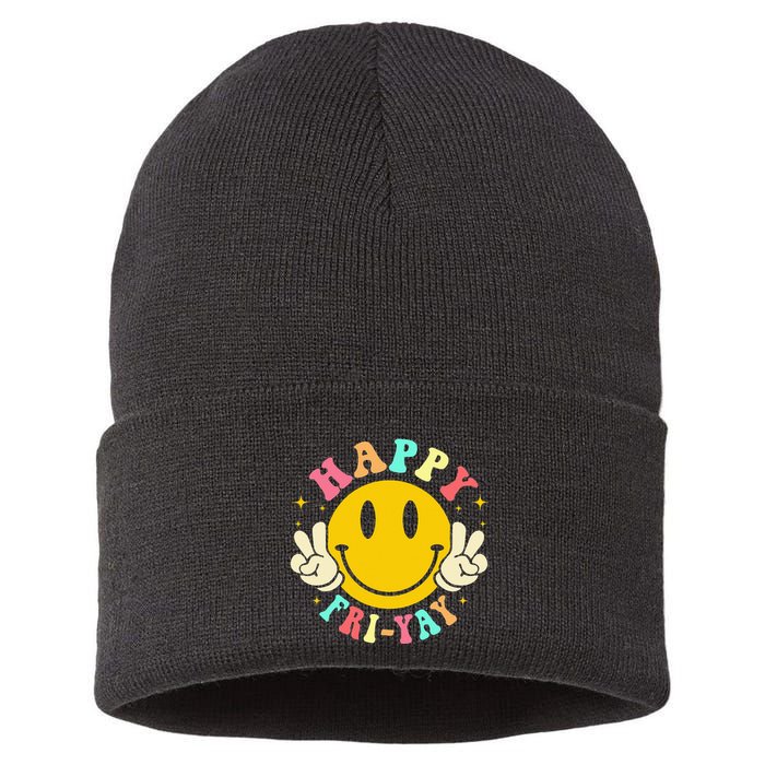 Happy Friyay Retro Smile Face Friday Lovers Sustainable Knit Beanie