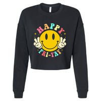 Happy Friyay Retro Smile Face Friday Lovers Cropped Pullover Crew
