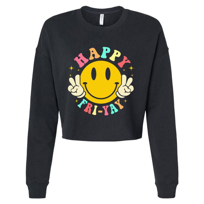 Happy Friyay Retro Smile Face Friday Lovers Cropped Pullover Crew