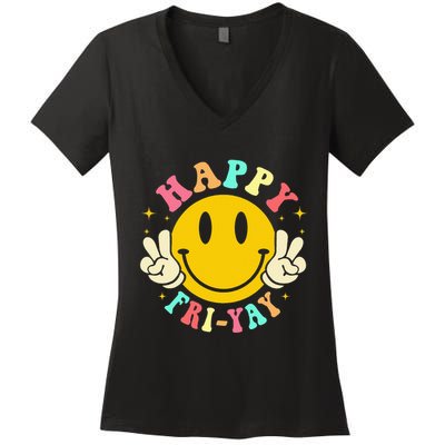 Happy Friyay Retro Smile Face Friday Lovers Women's V-Neck T-Shirt