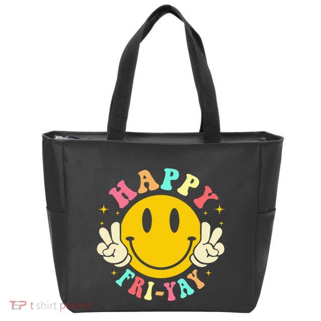 Happy Friyay Retro Smile Face Friday Lovers Zip Tote Bag