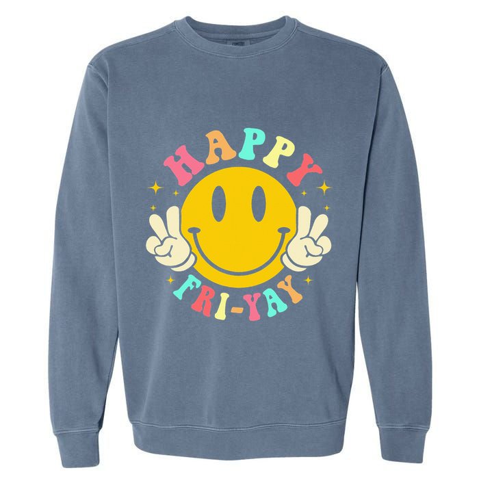 Happy Friyay Retro Smile Face Friday Lovers Garment-Dyed Sweatshirt