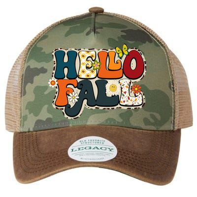 Hello Fall Retro Groovy Pumpkin Season Leopard Autumn Legacy Tie Dye Trucker Hat