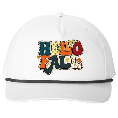 Hello Fall Retro Groovy Pumpkin Season Leopard Autumn Snapback Five-Panel Rope Hat