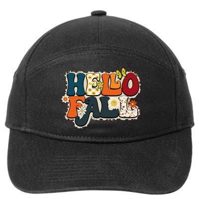 Hello Fall Retro Groovy Pumpkin Season Leopard Autumn 7-Panel Snapback Hat