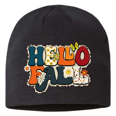 Hello Fall Retro Groovy Pumpkin Season Leopard Autumn Sustainable Beanie