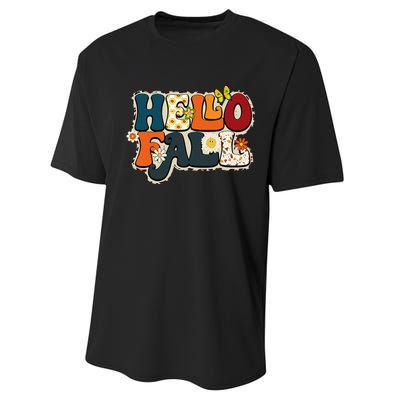 Hello Fall Retro Groovy Pumpkin Season Leopard Autumn Performance Sprint T-Shirt