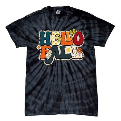 Hello Fall Retro Groovy Pumpkin Season Leopard Autumn Tie-Dye T-Shirt