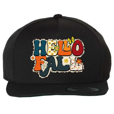 Hello Fall Retro Groovy Pumpkin Season Leopard Autumn Wool Snapback Cap