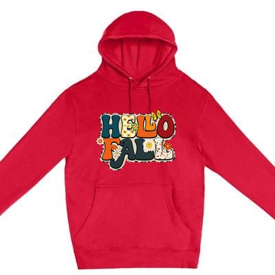 Hello Fall Retro Groovy Pumpkin Season Leopard Autumn Premium Pullover Hoodie