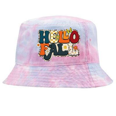 Hello Fall Retro Groovy Pumpkin Season Leopard Autumn Tie-Dyed Bucket Hat