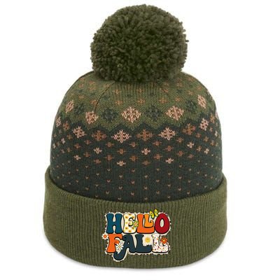 Hello Fall Retro Groovy Pumpkin Season Leopard Autumn The Baniff Cuffed Pom Beanie