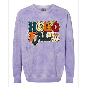 Hello Fall Retro Groovy Pumpkin Season Leopard Autumn Colorblast Crewneck Sweatshirt