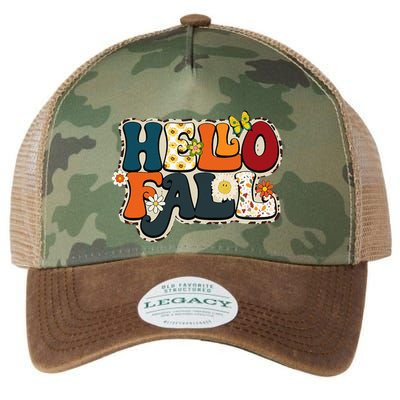 Hello Fall Retro Groovy Pumpkin Season Leopard Autumn Legacy Tie Dye Trucker Hat