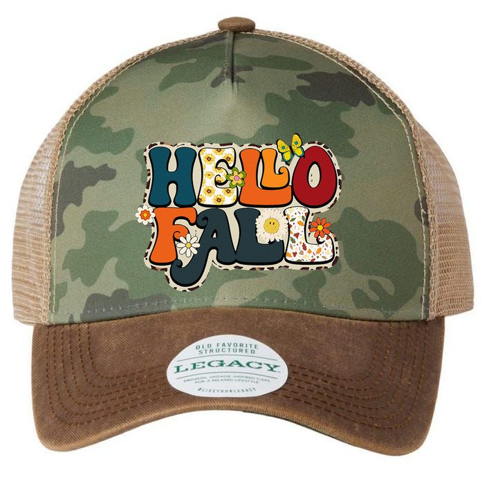 Hello Fall Retro Groovy Pumpkin Season Leopard Autumn Legacy Tie Dye Trucker Hat