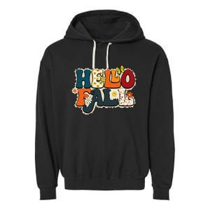 Hello Fall Retro Groovy Pumpkin Season Leopard Autumn Garment-Dyed Fleece Hoodie